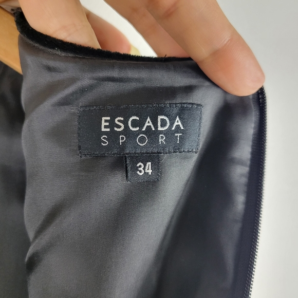 Escada Sport Wool Ruched Twist Front Overlay Herringbone Sleeveless Sheath Dress - Picture 9 of 14